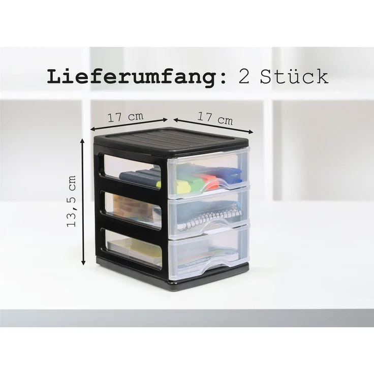Hausfelder Schubladenbox Schubladenschrank A6 2 Stk. mit 3 Schubladen, (2-St, A6 mit 3 Schubladen), leicht zu reinigen, BPA-freier Kunststoff, verchiedene Größen – Bild 3