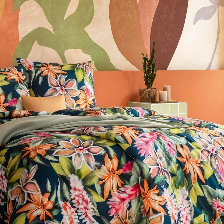 Estella Mako Jersey Bettwäsche 155x220 Miriam Blüten Tropisch bunt 6551-985 – Bild 5
