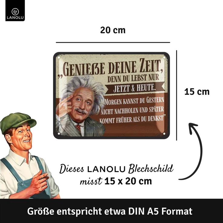 LANOLU Blechschild Einstein Genieße deine Zeit - 15x20cm – Metall – Mehrfarbig – 15205 – Bild 3