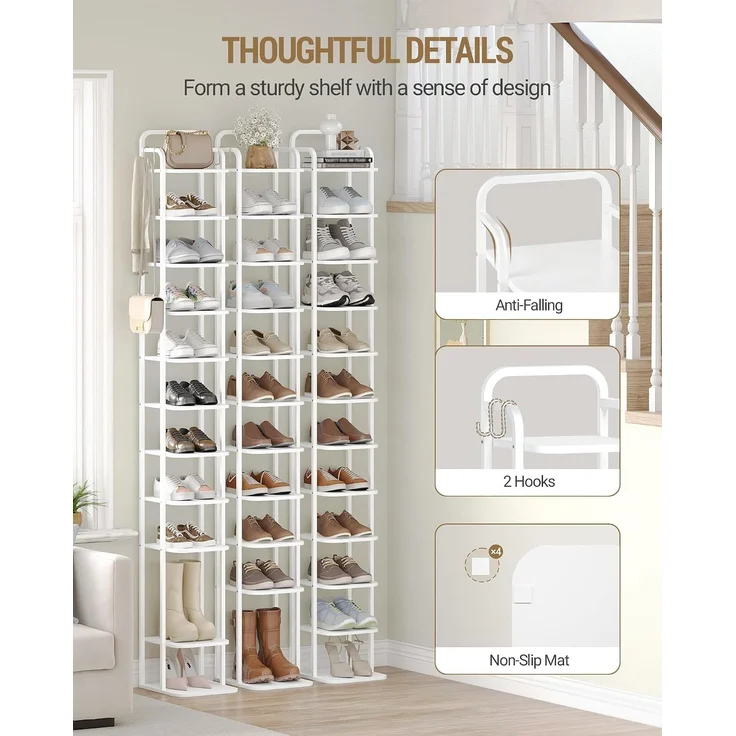 Vertikales Schuhregal, 12-Stockige Schuhregale, Schuhturm für Kleine Räume, Freistehend, Verstellbar, Platzsparend, Weiß – Bild 3