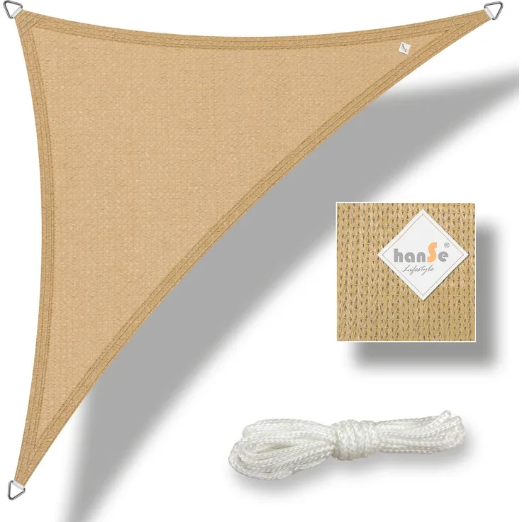 hanSe Sonnenschutz Sonnensegel Schattensegel UV-Schutz Dreieck 3x3x3m Sand