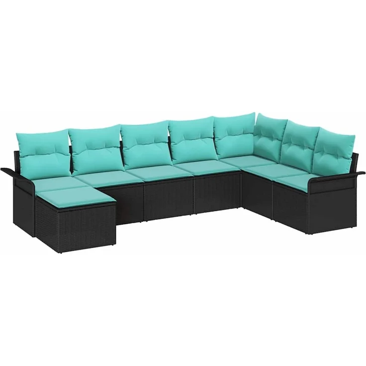vidaXL Garten-Sofa-Set mit Kissen 8 pcs Schwarz Poly Rattan 3354155 – Bild 2