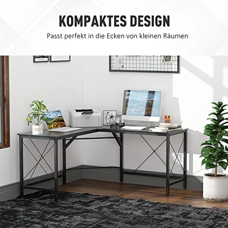 HOMCOM Computertisch Schreibtisch L-Form Eckschreibtisch Winkelschreibtisch MDF Schwarz 150 x 150 x 76 cm – Bild 4