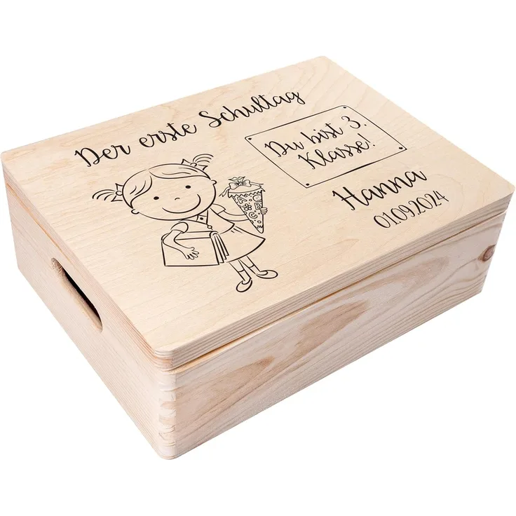 Creative Deco Holzkiste Einschulung Geschenk Erster Schultag, Natur 40 x 30 x 14 cm