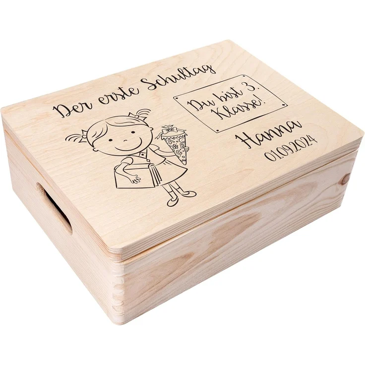Creative Deco Holzkiste Einschulung Geschenk Erster Schultag, Natur 40 x 30 x 14 cm – Bild 1