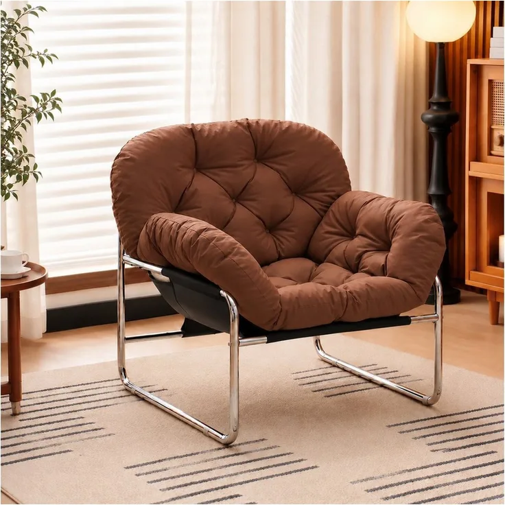 PEALOV Relaxsessel mit Armlehnen, Loungesessel aus Kunstleder mit Metallgestell, Weiß (1-St), für Wohnzimmer und Büro, 79,5 x 74 x 66 cm