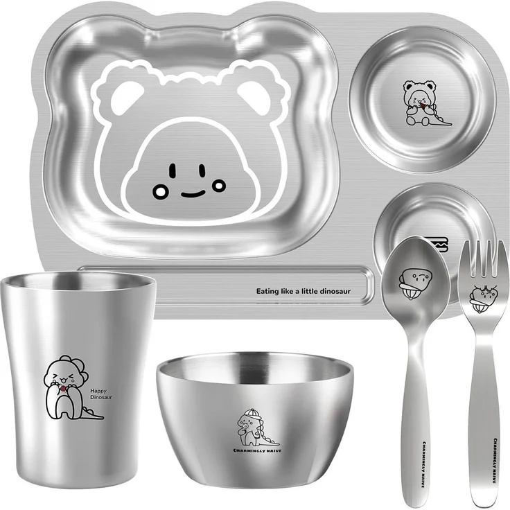 FELIXLEO Kindergeschirr-Set Edelstahl Baby Geschirrset 5 teiliges Kindergeschirr – Bild 1