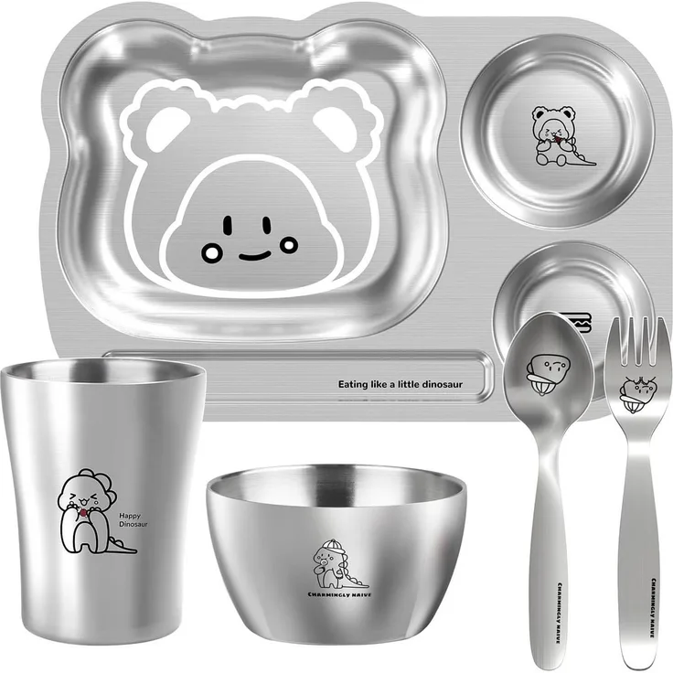 FELIXLEO Kindergeschirr-Set Edelstahl Baby Geschirrset 5 teiliges Kindergeschirr