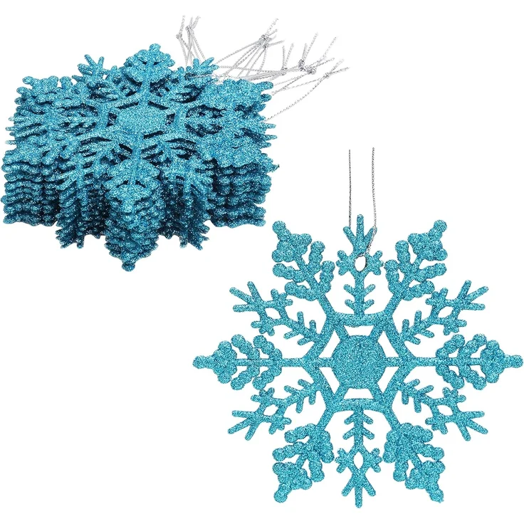 12 Stück – Glitzernde Schneeflockenornamente, Weihnachtsdeko für Party & Baum (Blau, 10 cm) – Bild 1