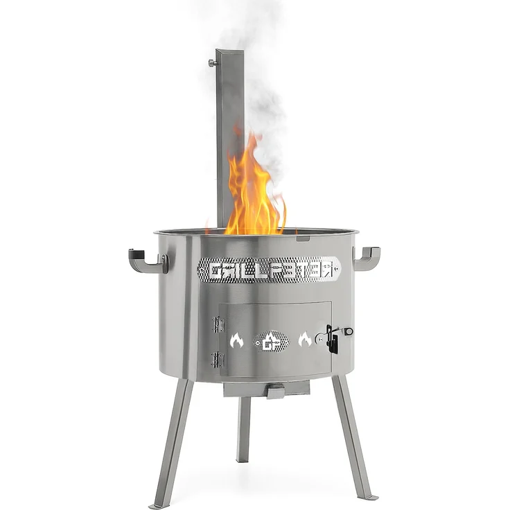 Grillpeter Utschak Set Timur Edelstahl mit Schornstein Kazan 15 Liter Gusseisen Deckel-Pfanne – Bild 5