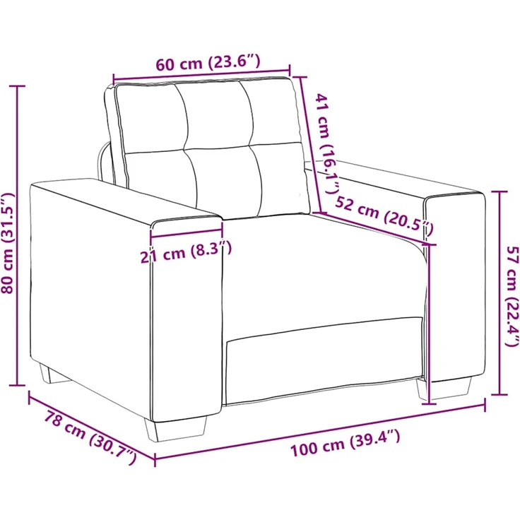 vidaXL Sessel Hellgrau 100x78x80 cm Samt 4105098 – Bild 9
