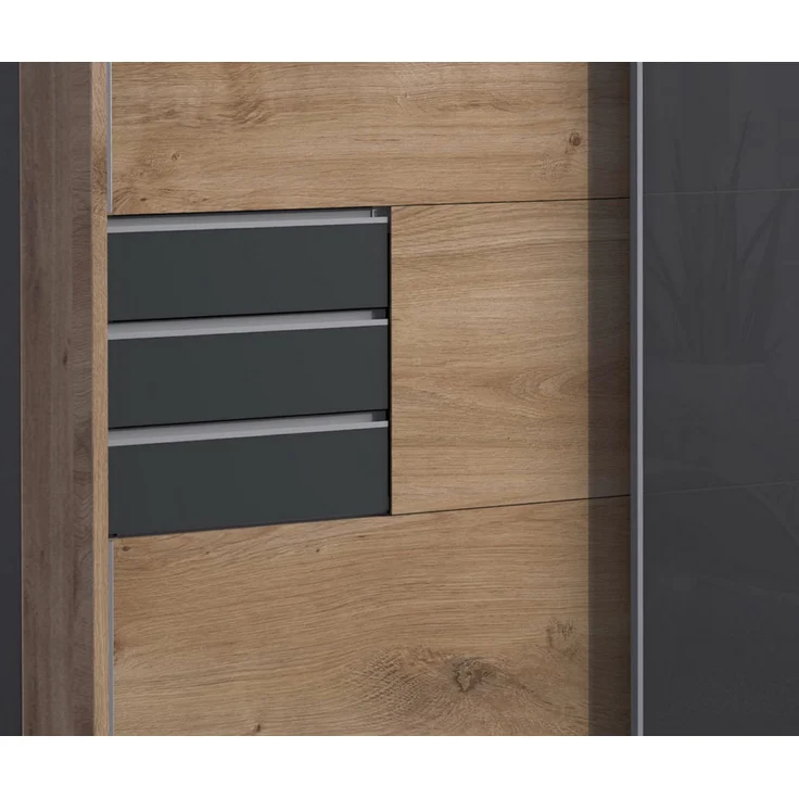 Schwebetürenschrank Kleiderschrank 3trg 273cm Eiche Dekor,Glas Grau Passepartout – Bild 4