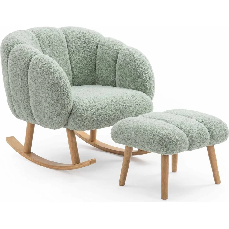 Hanah Home 'Lotus - Green' Ohrensessel- und Hocker-Set (2-teilig), Grün, 70 x 94 x 42 cm – Bild 2