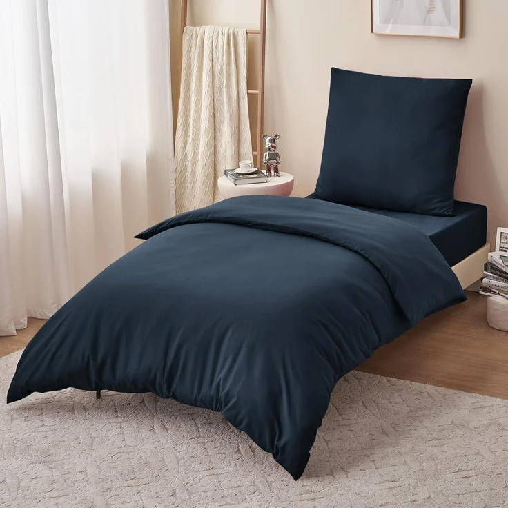 Bettwäsche Set 155x220 Blau Mikrofaser Reißverschluss Haptik Weich – Bild 3
