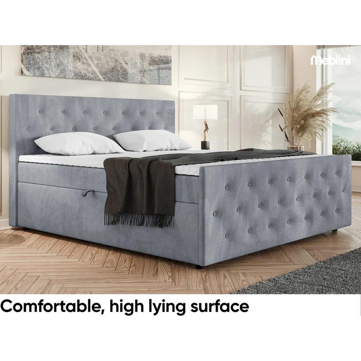 MEBLINI Boxspringbett PEDRO 160x200cm - H3P/Grau Samt - mit Bettkasten - Polsterbett - Doppelbett mit Topper & Taschenfederkern-Matratze – Bild 6