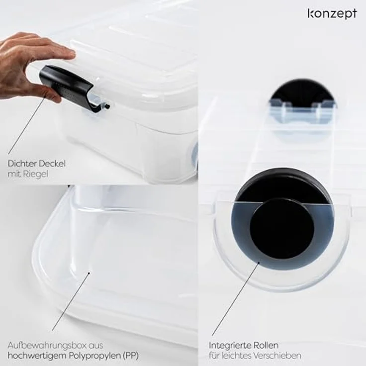 KONZEPT Aufbewahrungsbox Unterbett Plastikbox mit Rollen und Deckel, Platz sparen & Ordnung schaffen,Volumen: 30 Liter – Bild 6