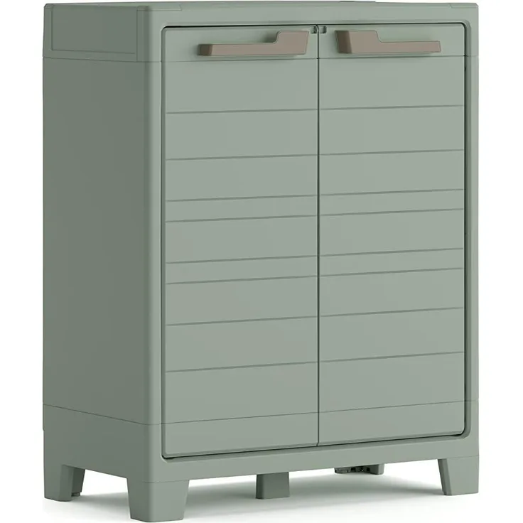 Keter Planet Outdoor Kunststoffschrank, niedrig, jadegrün, 80 x 44 x 100 cm, inkl. 2 höhenverstellbaren Böden mit je 30kg Tragkraft, für drinnen und draußen geeignet, UV- und wasserbeständig (IPX3)