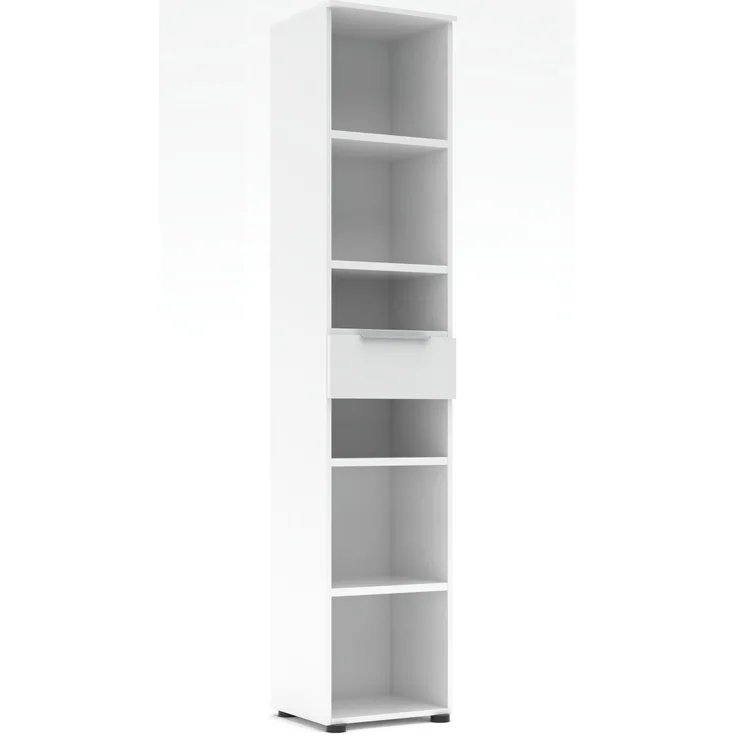 Büroregal SANTORIN Weiß & weißes Glas – schmal 40x198 cm