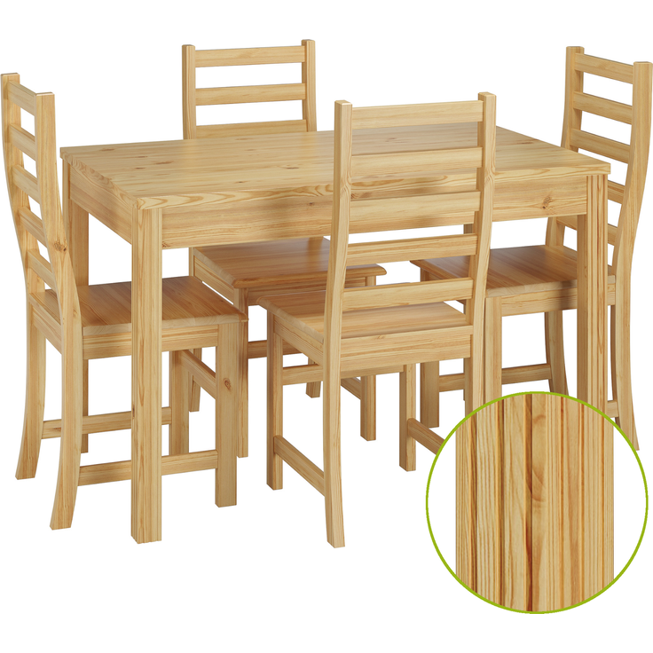 Essgruppe für Vier mit Tisch und modernen Stühlen Kiefer Massivholz 90.70-51 C-Set 21