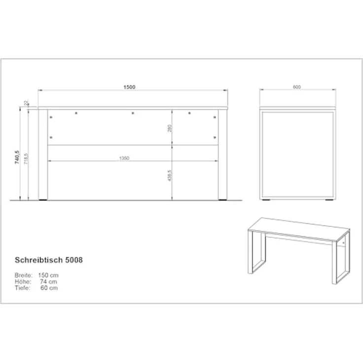 Germania Schreibtisch 5008-630 GW-Adrano , in Kaschmir/Schwarz, mit Metallkufen, 150 x 74 x 60 cm (BxHxT) – Bild 3