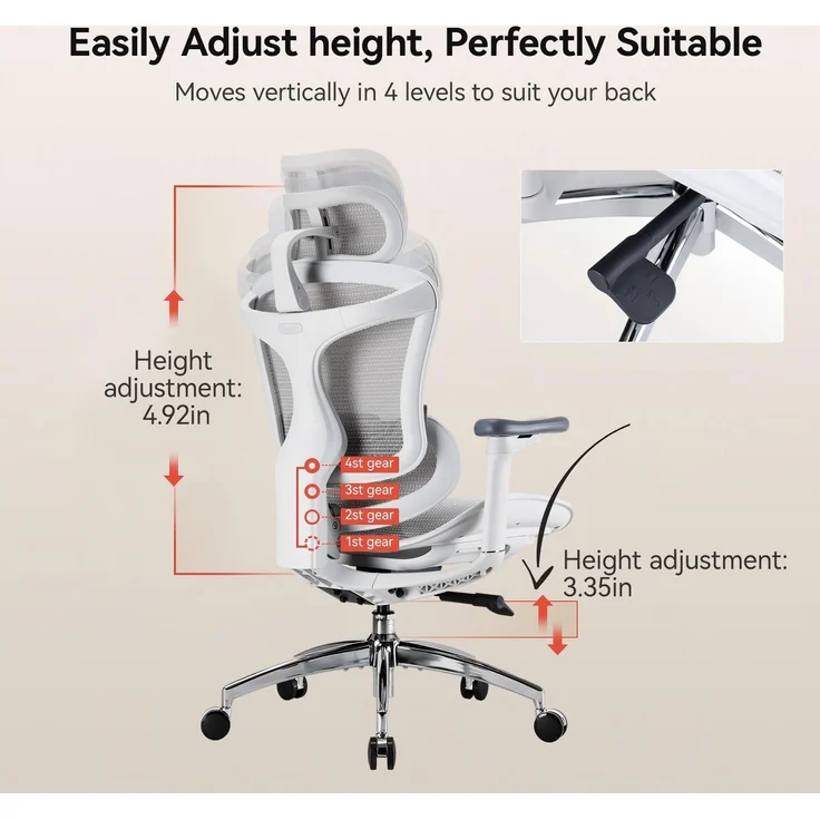 Sihoo 'Doro C300L' ergonomischer Schreibtischstuhl, 126x78,5 cm, in Weiß – Bild 18