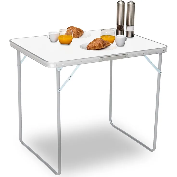 Brixy Campingtisch - klappbar - Gartentisch - 80x60x70 cm - Außen/Innen - Tragegriff - Kompakt - Aluminium - Weiß