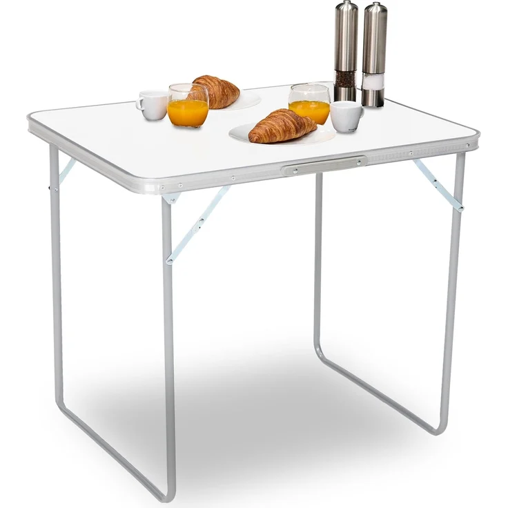 Brixy Campingtisch - klappbar - Gartentisch - 80x60x70 cm - Außen/Innen - Tragegriff - Kompakt - Aluminium - Weiß – Bild 1