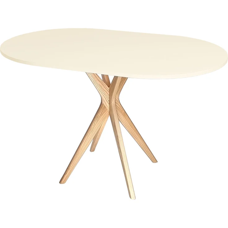 Ragaba ovaler Esstisch, MDF & Massives Eschenholz, 75x100 cm, Perl Weiß