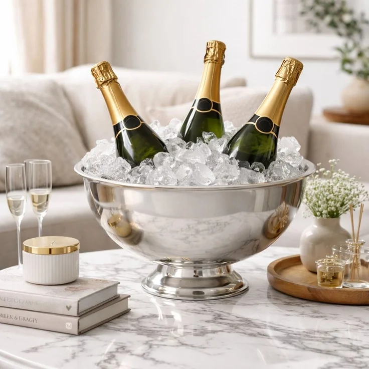 Koopman Schale Edelstahl-Champagnerkühler - silber - 30x21 cm rund, Edelstahl, robust und langlebig – Bild 1