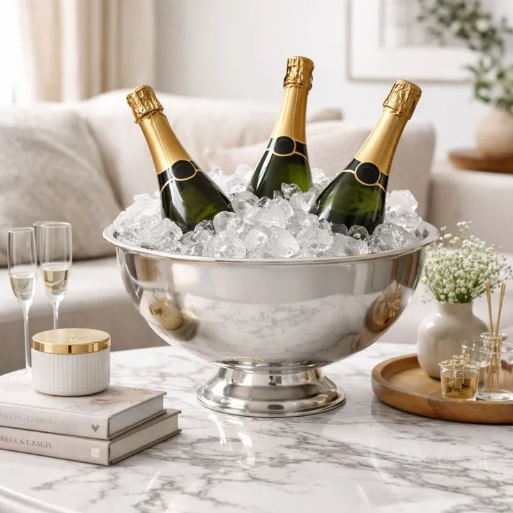 Koopman Schale Edelstahl-Champagnerkühler - silber - 30x21 cm rund, Edelstahl, robust und langlebig
