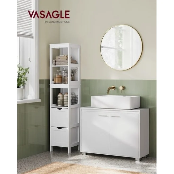 VASAGLE Waschbeckenunterschrank, Badezimmerschrank, 2 Fächer hinter den Türen, für Waschbecken ohne Säule, Badezimmer-Unterschrank mit Füßen – Bild 1