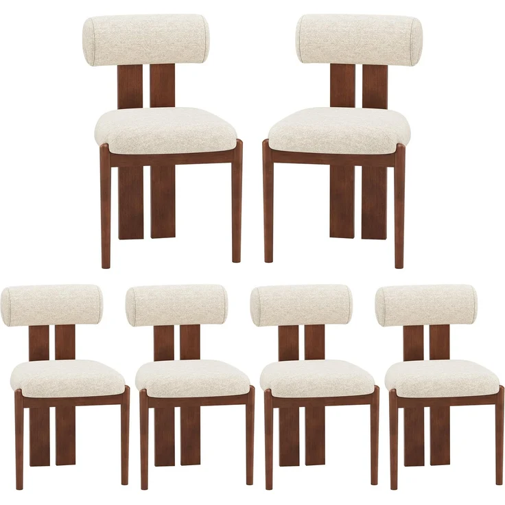 MALOL Esszimmerstühle 6er Set, Mid-Century Modern Polsterstühle aus Stoff Stühle mit Stabiler Rückenlehne & dunkelbraunen Holzbeinen, Beige – Geeignet für Esszimmer, Küche und Gastronomie, Beige