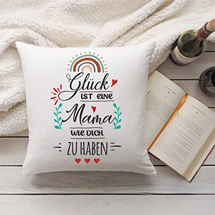 GRAVURZEILE Zierkissen mit Spruch - Glück ist - Geschenk für Freunde & Familie -, starke Farben ohne verblassen - Mama - mit Füllung – Bild 4