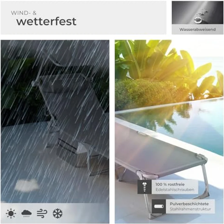 tectake® Sonnenliege klappbar, tragbar, Liege mit Seitentasche, Strandliege, Gartenliege mit Dach, Liegestuhl mit Verstellbarer Rückenlehne, inkl. Kopfkissen - für Balkon, Terrasse, Camping - grau – Bild 8