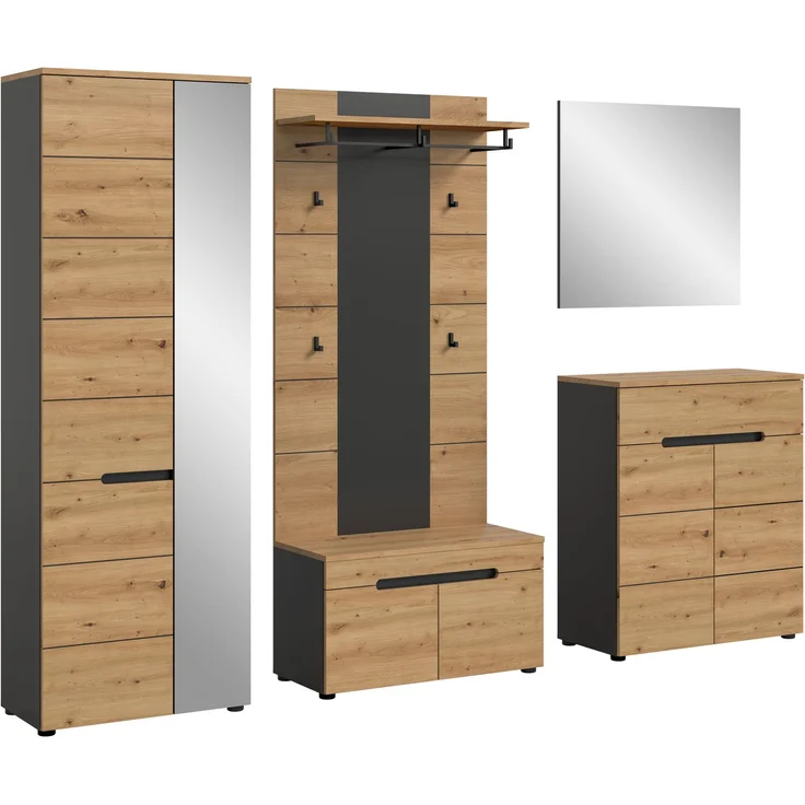 Garderobenkombination (B/H/T: 255x190x37 cm) in Artisan Nachbildung – Bild 1