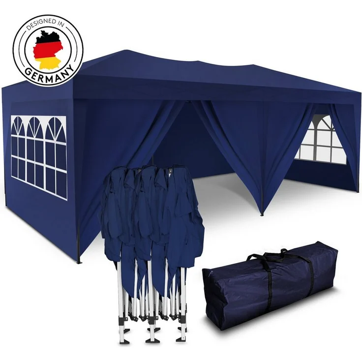 Kronenburg Partyzelt 3x6m, wasserdicht, Faltpavillon mit UV-Schutz 50+, grau, inkl. 6 Seitenteilen