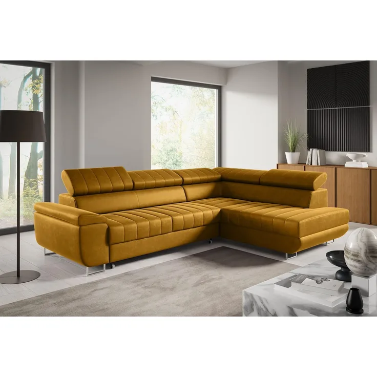 Ecksofa BENET L-Form Sofa mit Schlaffunktion und Bettkasten, verstellbare Kopfstützen, Sofa fürs Wohnzimmer- Kronos 01, 80 x 201 x 271 cm