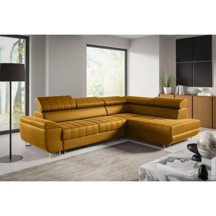 Ecksofa BENET L-Form Sofa mit Schlaffunktion und Bettkasten, verstellbare Kopfstützen, Sofa fürs Wohnzimmer- Kronos 01, 80 x 201 x 271 cm – Bild 1