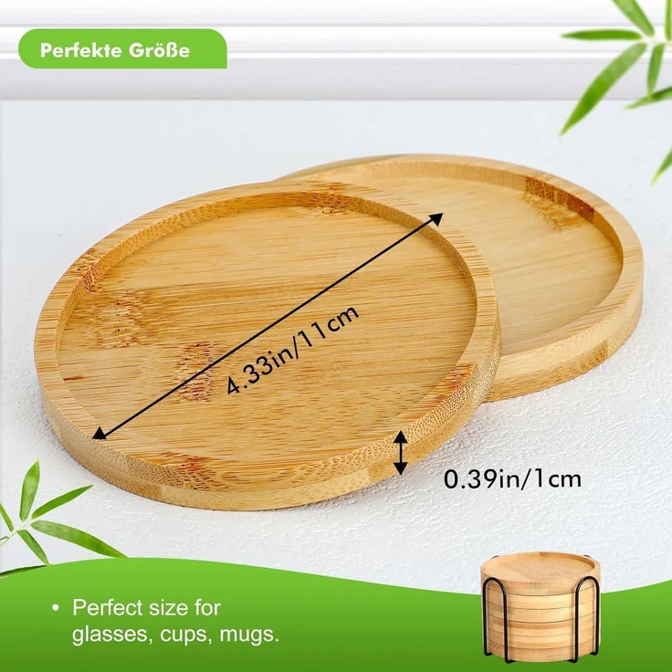 Bambus Untersetzer rund 6er Set Holz Glasuntersetzer Getränke Tassen Bar – Bild 2