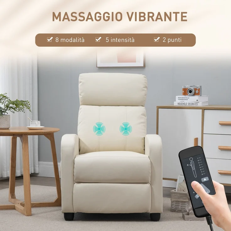 Massagesessel mit Fernbedienung und 8 Programmen, Liegefunktion und Fußstütze, 68 x 88 x 98 cm, Creme – Bild 6