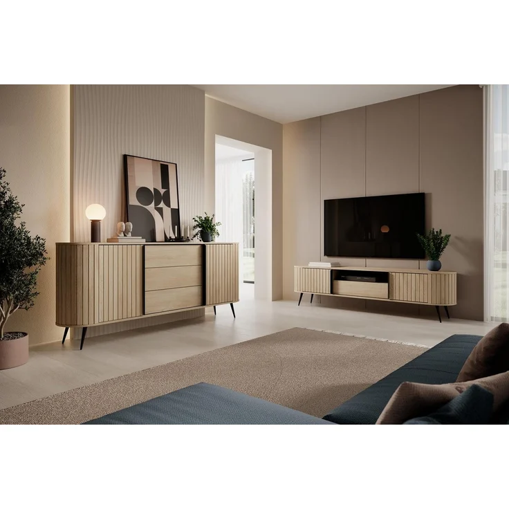Compleo Kommode 196cm breit, Möbelfarbe – Eiche Cremona, Sideboard mit Schubladen KAMA – Bild 2
