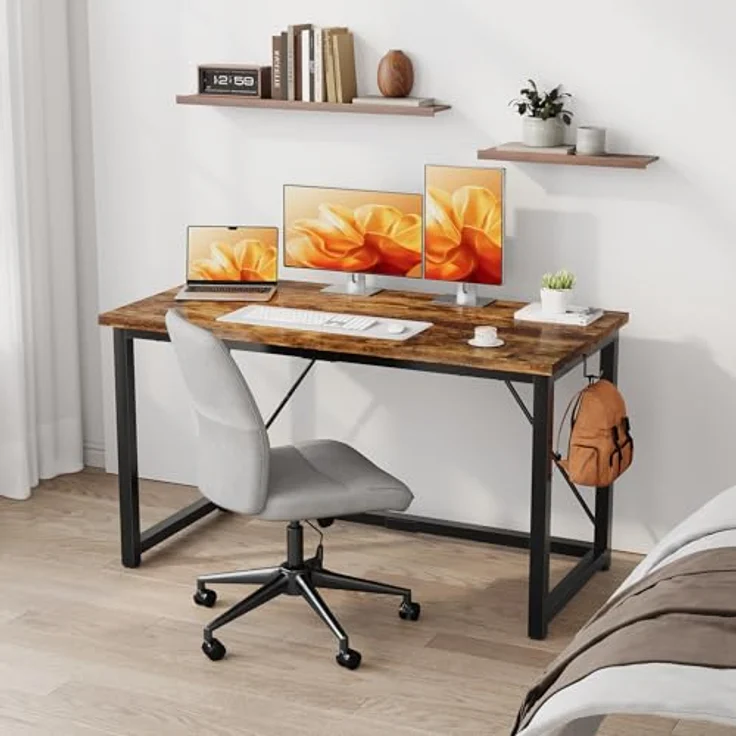 JUMMICO Schreibtisch 80 x 50 x 75 cm, Computertisch mit verstellbaren Füßen, Haken, 60 kg Tragkraft und wasserfester Platte, für Kinderzimmer und kleine Räume, Vintage Braun – Bild 2