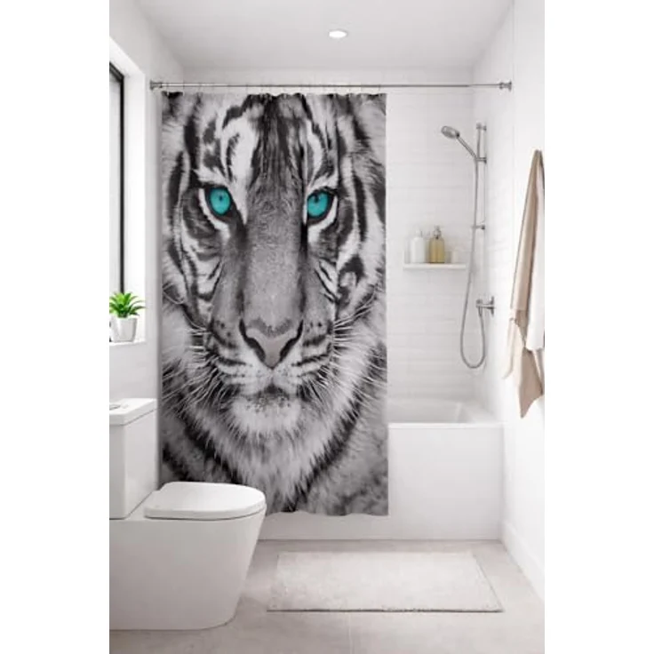 Clever-Kauf-24 Duschvorhang Textil-Duschvorhang Tiger schwarz-weiß BxH 180x200cm, Breite 180 cm, wasserabweisend – Bild 2