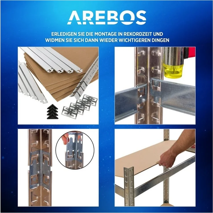 Arebos Schwerlastregal, Eckregal 180 x 90 x 40 cm, 180 x 70 x 70 cm, je 875 kg, Set 3-tlg, Stecksystem – Bild 2
