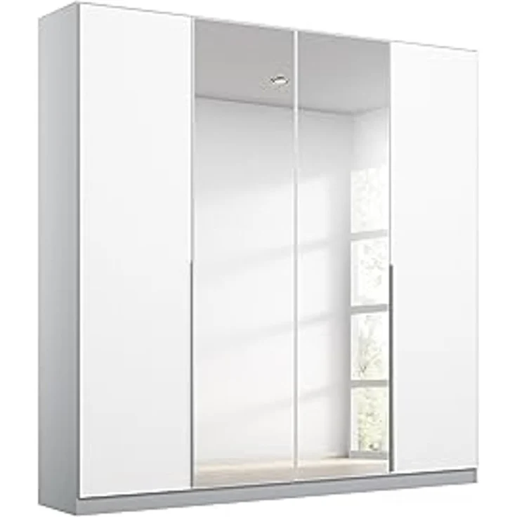Rauch Möbel Alabama, Kleiderschrank für Schlafzimmer, Kinderzimmer, Wohnzimmer, Garderobe, Flur, 4-türig, Spiegel, mit Zubehör Basic, Farbe Weiß/Seidengrau, Breite 181 cm – Bild 1