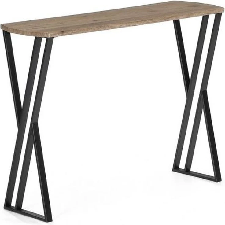 Wohnando Couchtisch Konsolentisch Metall "Eros", braunes Piniendekor, 100x30x75, schwarze Metallbeine, Ablagetisch Flur, Wohnzimmer Sideboard – Bild 4