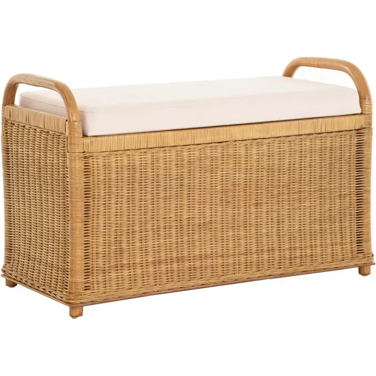 Krines Home Sitzbank Rattan Bank Sitzbank Sitzhocker mit Stauraum gepolstert Wäschetruhe 80, gepolsterter Deckel