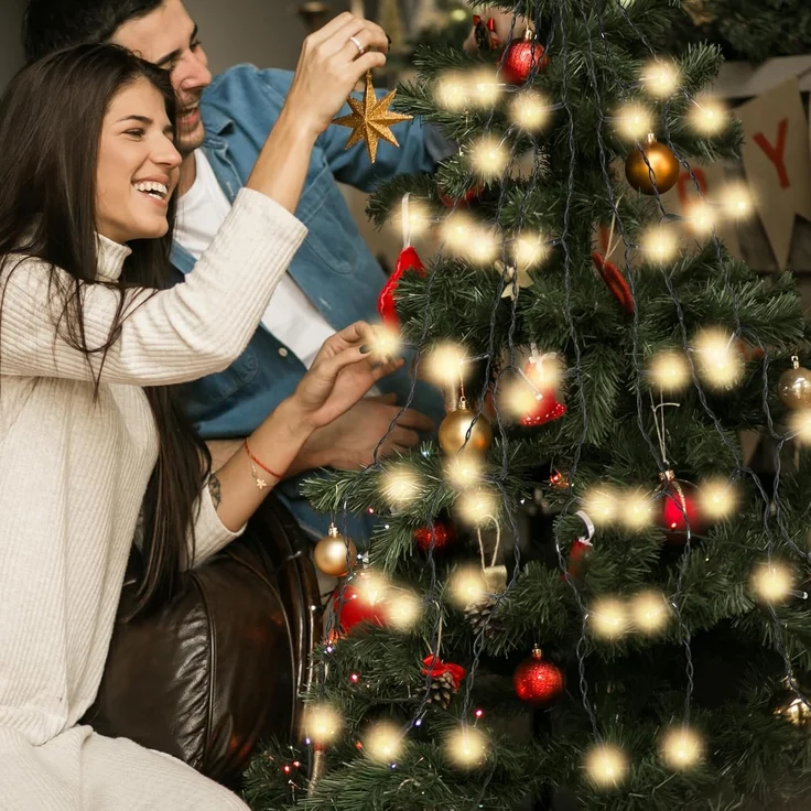 SALCAR 0,6m Christbaumbeleuchtung mit Ring und 8 Girlanden, 48er LED Überwurf Lichterkette Weihnachtsbaum Wasserdicht Weihnachtsbeleuchtung für 60cm, 90cm, 120cm, Tannenbaum - Warmweiß – Bild 2