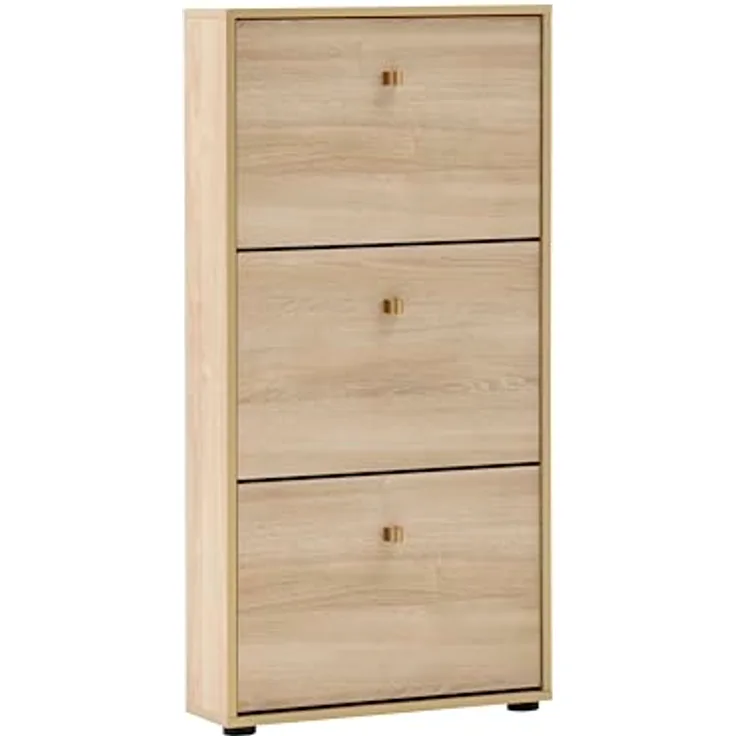 Schildmeyer Schuhschrank Schuhkipper Flora 160786, weiß Eiche Dekor/goldfarben, 59,8 x 19,5 x 122 cm