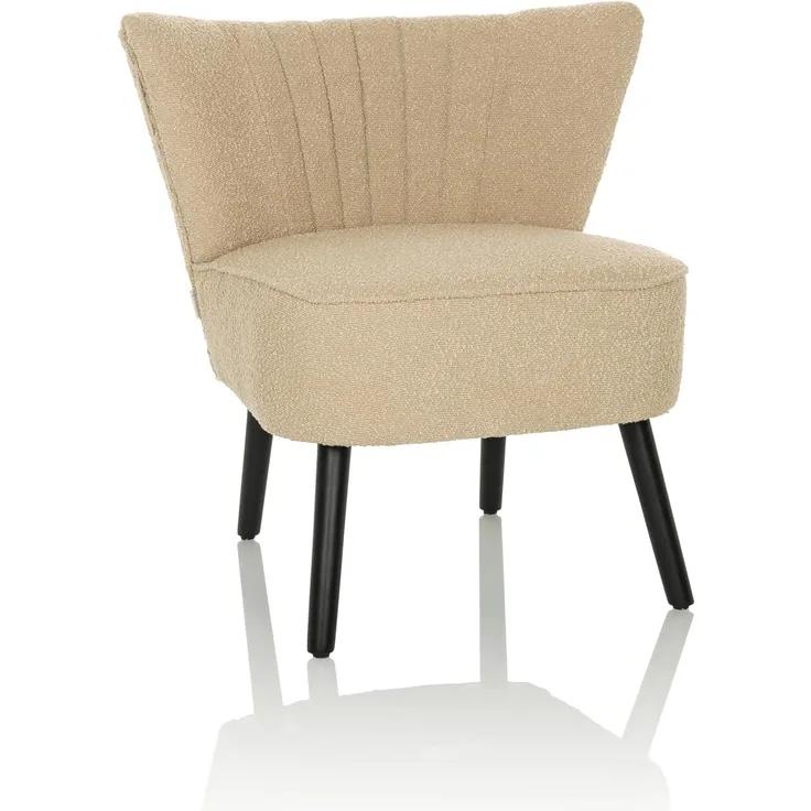hjh LIVING Bequemer Polstersessel MANISO Teddy-Stoff Beige, Loungesessel Cocktailsessel gepolstert mit schwarzen Holzbeinen